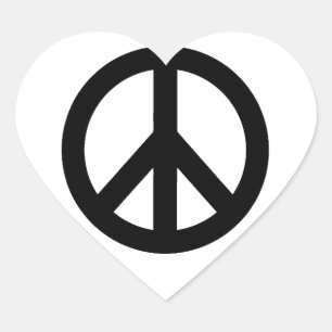 Black White Peace Sign Symbol Heart Sticker