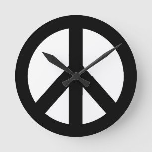 Black White Peace Sign Symbol Round Clock
