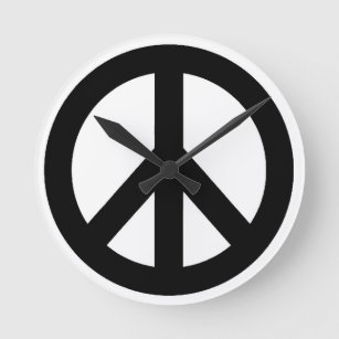 Black White Peace Sign Symbol Round Clock