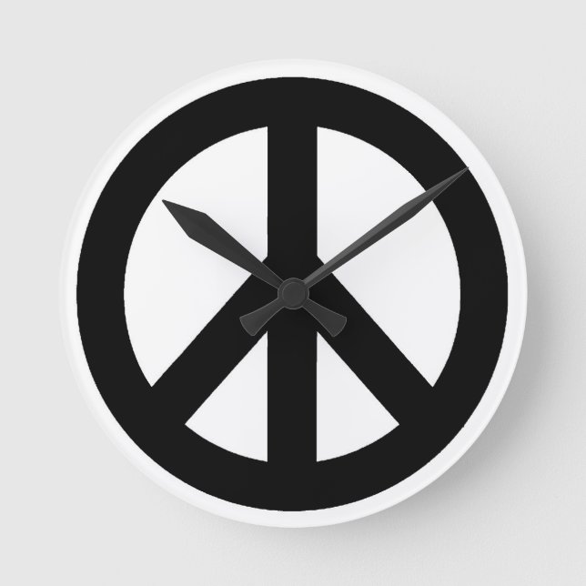 Black White Peace Sign Symbol Round Clock (Front)