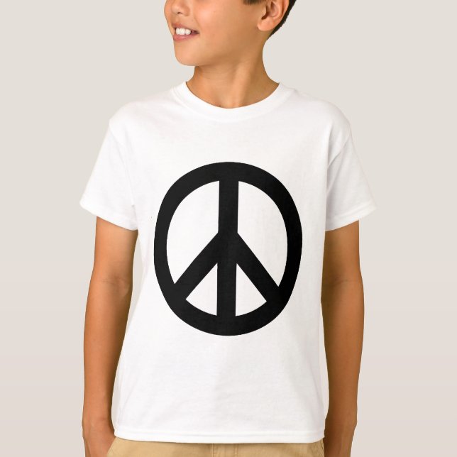 Black White Peace Sign Symbol T-Shirt (Front)