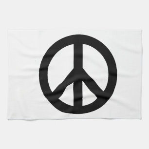 Black White Peace Sign Symbol Tea Towel
