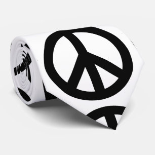 Black White Peace Sign Symbol Tie