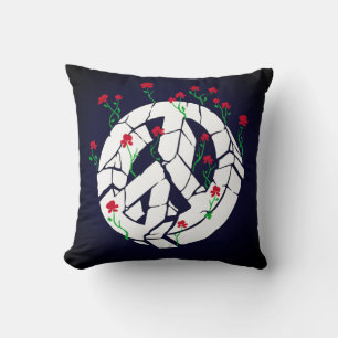 Black & White Peace Sign with Roses Cushion