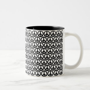 Black & White Peace Signs Two-Tone Coffee Mug