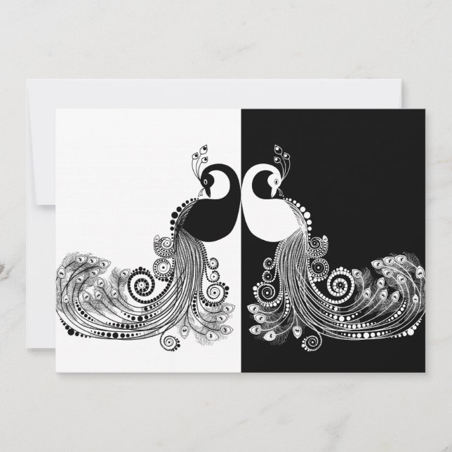Black & white peacock invitations (Front)