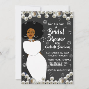 Black & White Pearl African American Bridal Shower Invitation