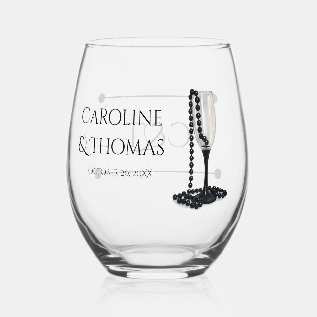 Black & White Pearl Champagne Glass Wedding (Back)