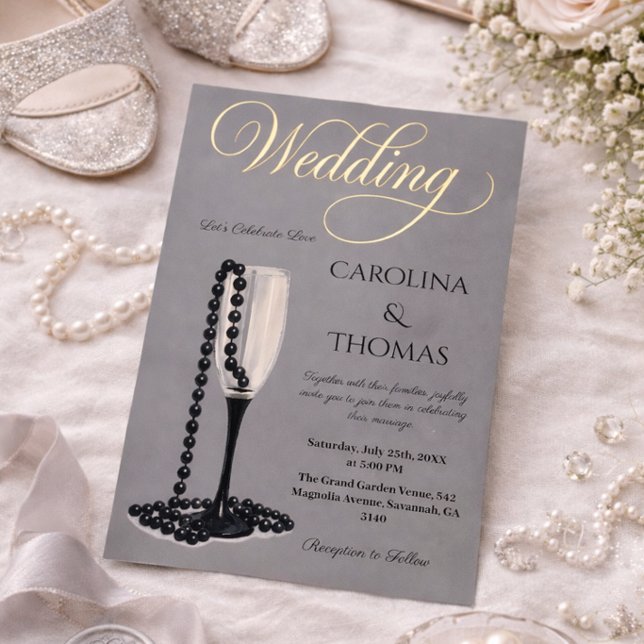 Black & White Pearl Champagne Glass Wedding (Creator Uploaded)