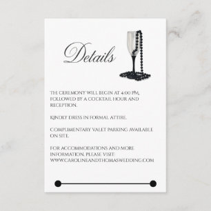 Black & White Pearl Champagne Glass Wedding Enclosure Card