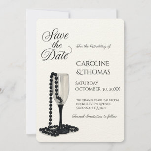Black & White Pearl Champagne Glass Wedding Save The Date