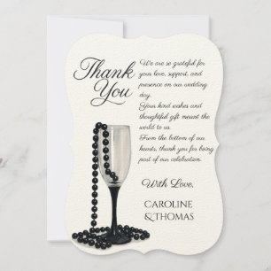 Black & White Pearl Champagne Glass Wedding Thank You Card
