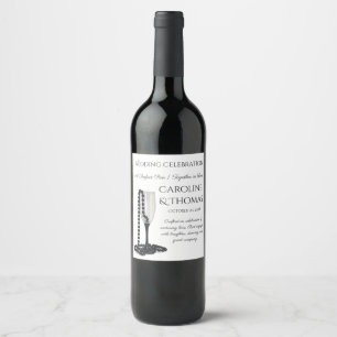 Black & White Pearl Champagne Glass Wedding Wine Label
