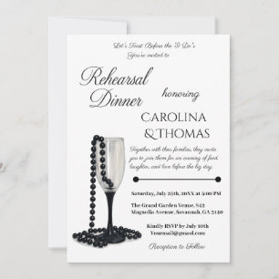 Black White Pearl Champagne Rehearsal Dinner Invitation