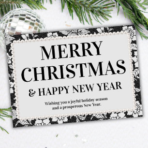 Black White Pearl Lace Corporate Christmas Card