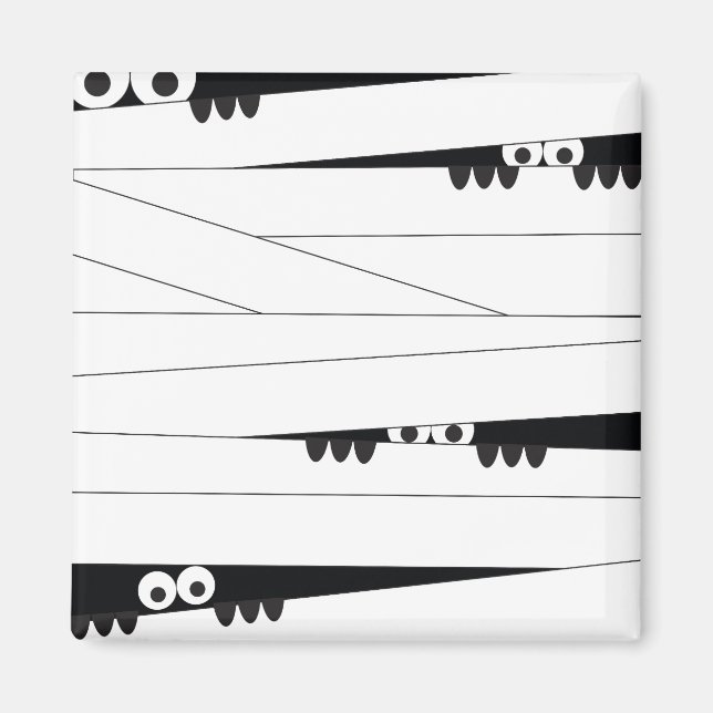 Black White Peeking Mummy Halloween Humour Magnet (Front)