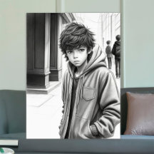 Black & White Pencil Drawing Boy AI Generated Art