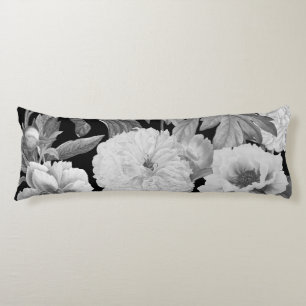 Black & White Peonies Watercolor Floral Body Cushion