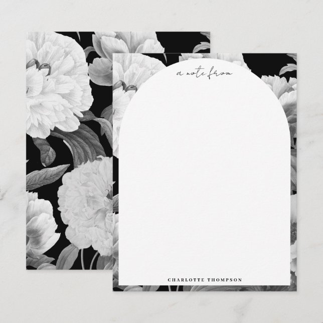 Black & White Peonies Watercolor Floral Card (Front/Back)