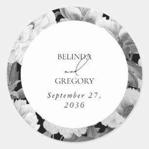Black & White Peonies Watercolor Floral Wedding Classic Round Sticker