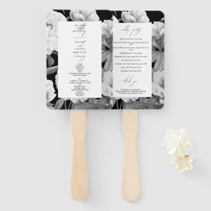 Black & White Peonies Watercolor Floral Wedding Hand Fan