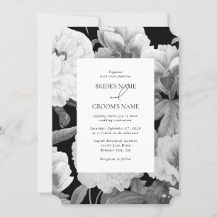 Black & White Peonies Watercolor Floral Wedding Invitation