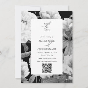 Black & White Peonies Watercolor Floral Wedding Save The Date