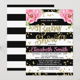 Black & White Peony Baby Shower Invitation