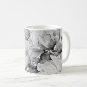 Black white peony elegant floral watercolor art  coffee mug