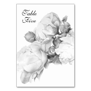 Black white peony elegant floral watercolor art table number