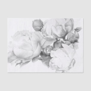 Black white peony elegant floral watercolor art  tissue paper