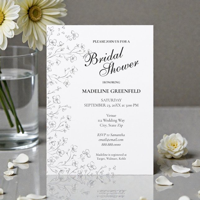 Black & White Peony Flowers Wedding Bridal Shower Invitation (Creator Uploaded)