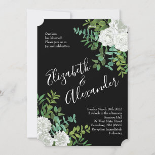 Black & White Peony Rose Floral Wedding Invitation