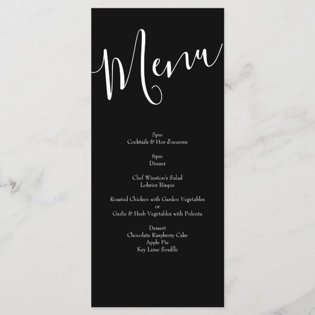 Black & White Peony Rose Floral Wedding Menu (Front)