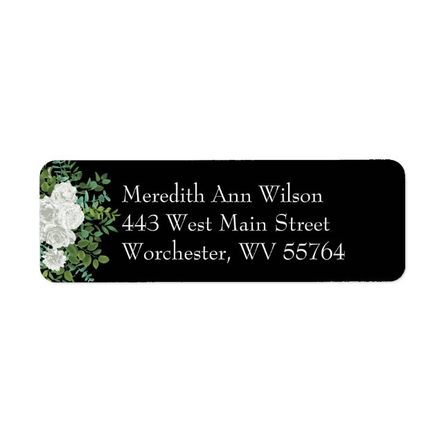 Black & White Peony Rose Return Address Labels (Front)