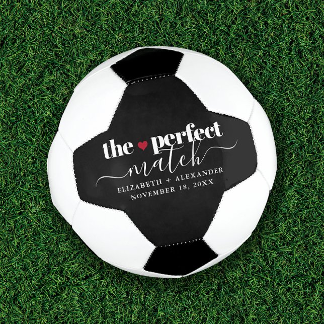 Black White Perfect Match Love Couple Custom Football (This Personalized Soccer Ball is a perfect wedding, shower, or engagement gift for soccer players.)