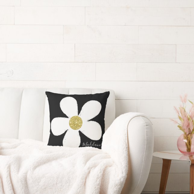 Black White Personal Simple Daisy Gold Cushion (Couch)