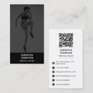 Black White Personal Trainer Fitness Custom Photo  Business Card