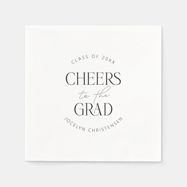 Black White Personalised Cheers Grad Party Napkin (Front)