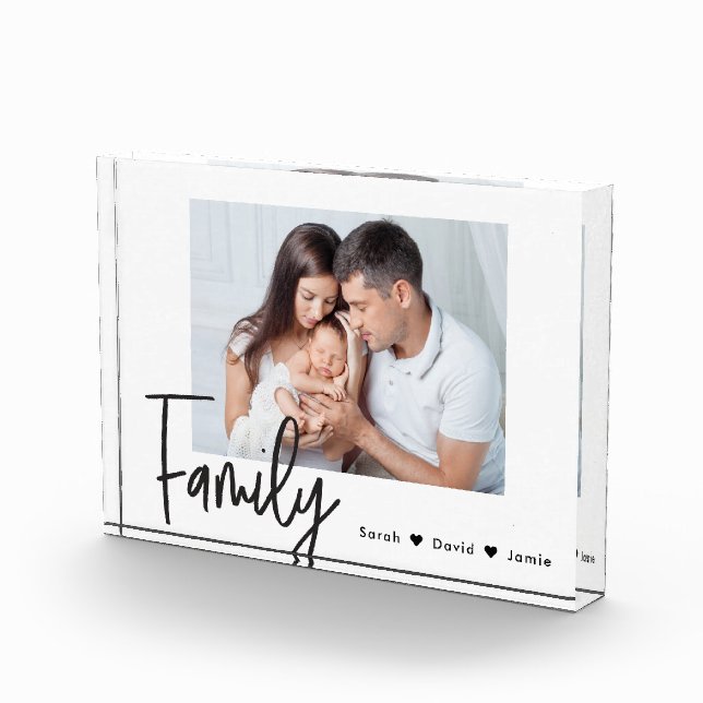Black White Personalised Family Photo with Names Block (Right)