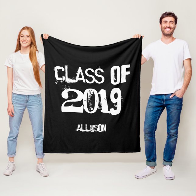 Black White Personalised Graduation Class of 2019 Fleece Blanket (In Situ)
