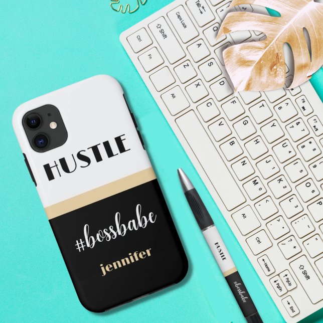 Black White Personalised Hustle Boss Babe Case-Mate iPhone Case (Creator Uploaded)