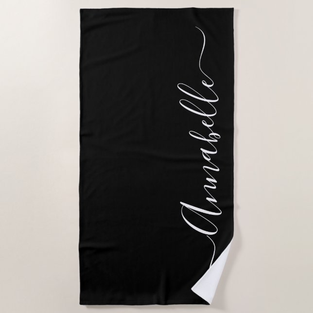 Black & White Personalised Name Beach Towel (Front)