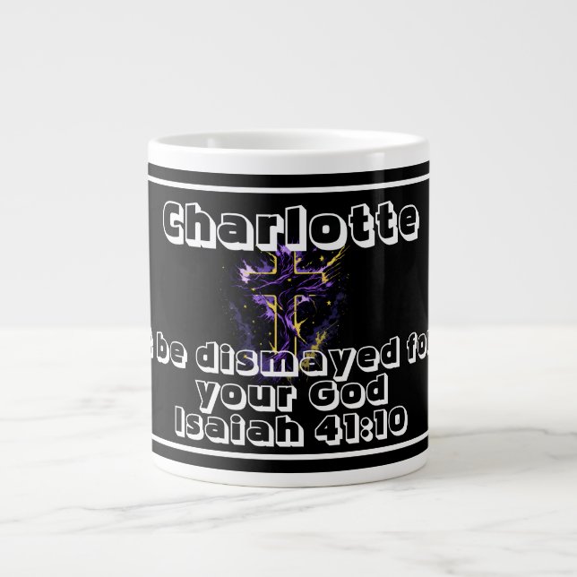Black & White Personalised Name Cross Design Large Coffee Mug (Front)