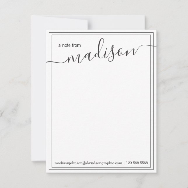 Black White Personalised Name | From The Desk Of Thank You Card (Front)