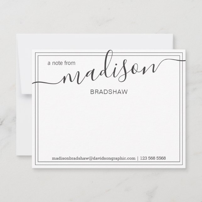 Black White Personalised Name | From The Desk Of   Thank You Card (Front)