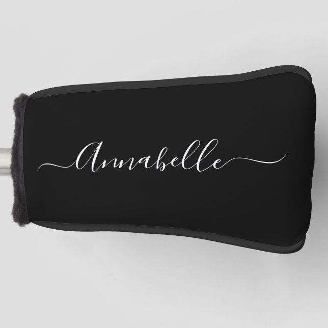 Black & White Personalised Name Golf Head Cover (Front)