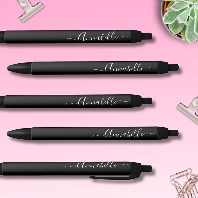  Black & White Personalised Name Ink Pen (Modern and stylish personalized black pens with script typography.  Just add your own name.)