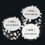 Black & White Personalised Name Las Vegas Casino Poker Chips<br><div class="desc">These stylish monogrammed poker chips feature your name and initials surrounded by gold leaves, written in a classic, white minimalist typography. Simply add your name and initials in the personalise section to create your own customised poker chips. Great personalised gift idea for Father's day, birthdays, Christmas, housewarming or retirement gift....</div>