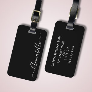 Black & White Personalised Name Luggage Tag